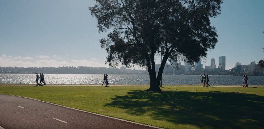 The Perth skyline across the river on a morning walk